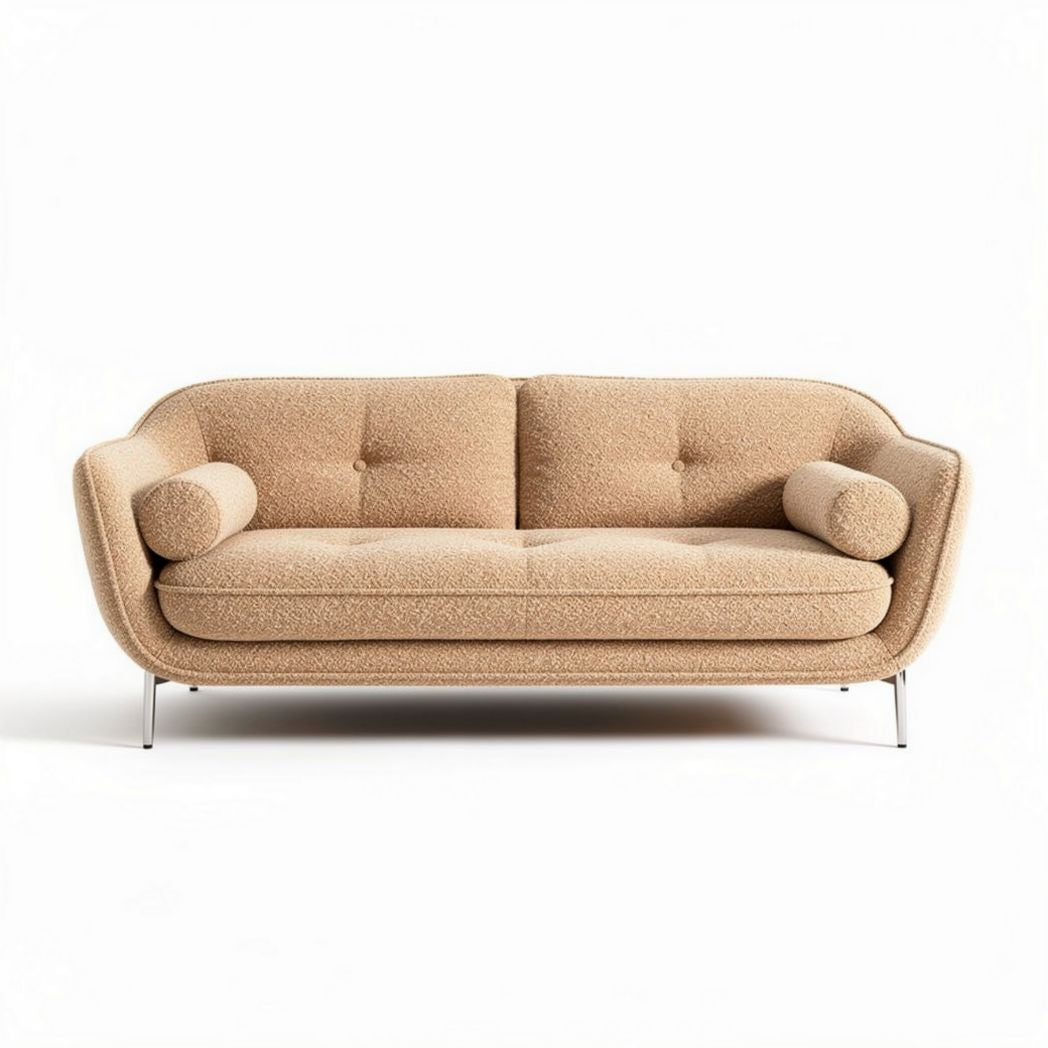 Twee-zits bank van stof in beige met kussens en metalen poten 190 x 85 x 75cm