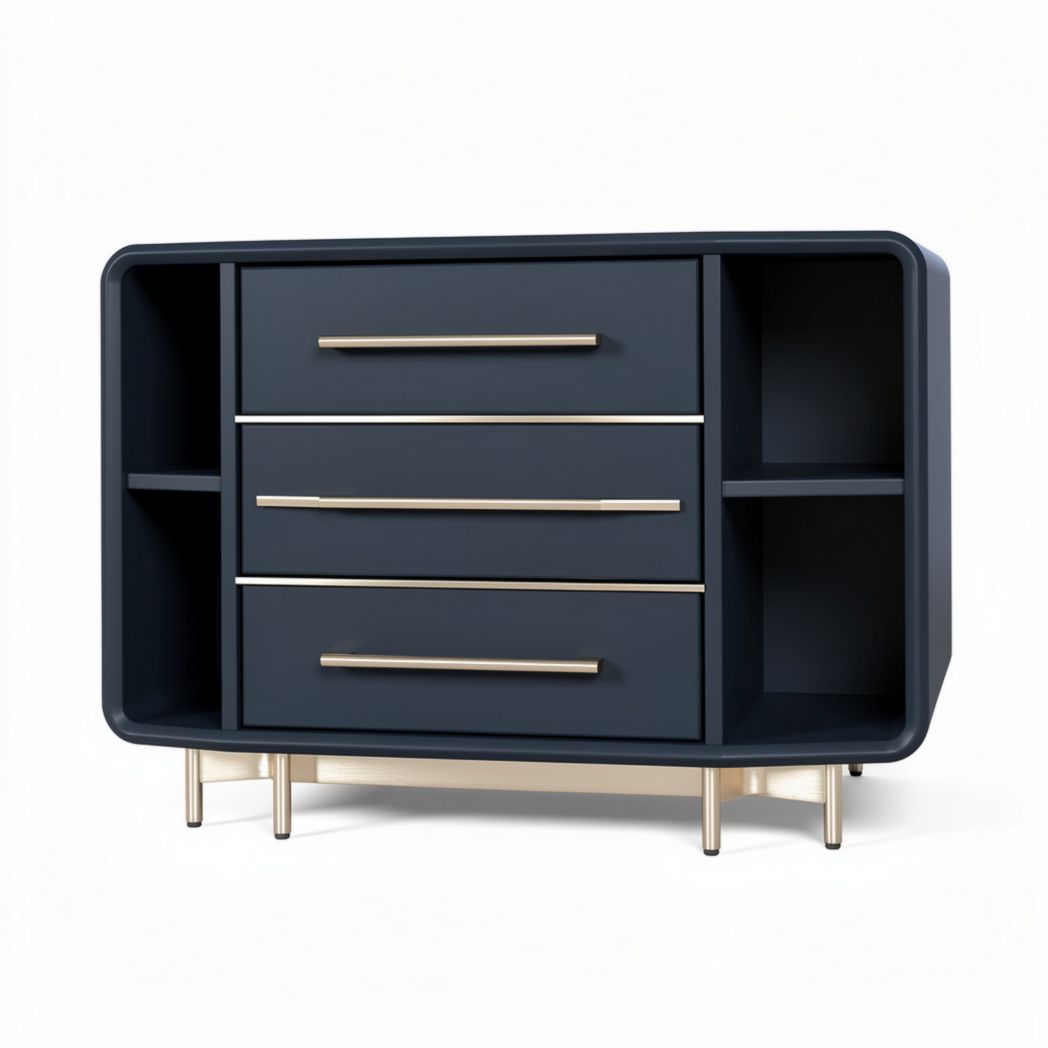 Dressoir met drie lades en open opbergruimte in donkerblauw 90 x 45 x 75cm