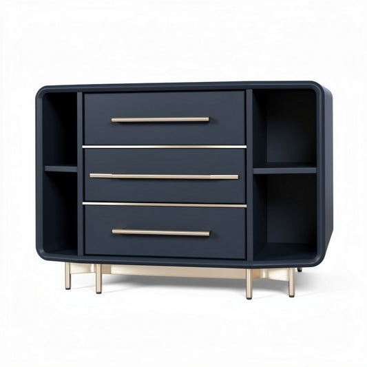 Dressoir met drie lades en open opbergruimte in donkerblauw 90 x 45 x 75cm