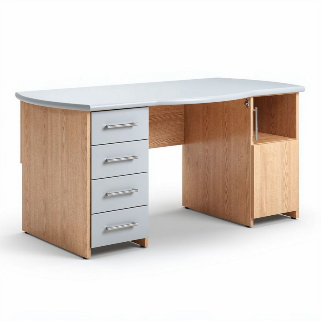 Bureau met four drawers en opbergruimte 150 x 75 x 75cm van hout en kunststof in grijs en beige