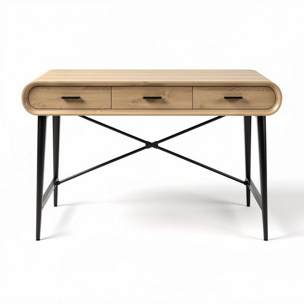 Houten bureau met metalen poten en drie lade voor kantoorruimte 120 x 60 x 75cm