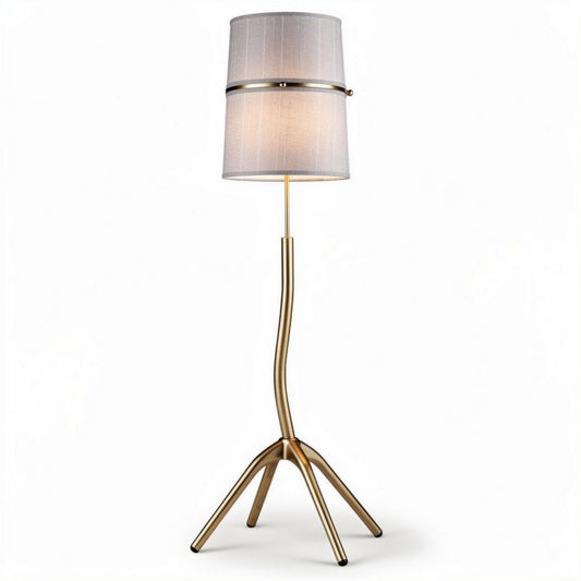 Stijlvolle vloerlamp met linnen lampenkap en gouden metalen voet 150 x 50 x 50cm