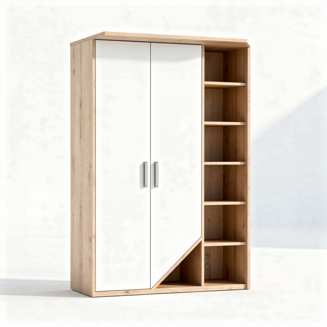 Kast in houtkleur met witte deuren en open vakken 80 x 40 x 160cm