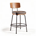 Houten barkruk met leren zitting en metalen onderstel 40 x 40 x 100cm