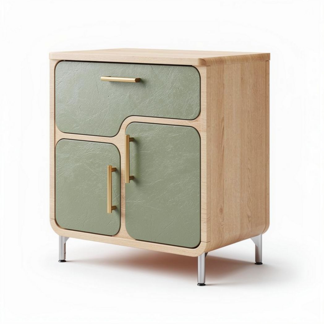 houten kast met groene deuren en metalen handgrepen 60 x 50 x 70cm