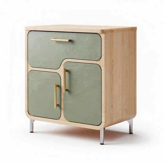 houten kast met groene deuren en metalen handgrepen 60 x 50 x 70cm