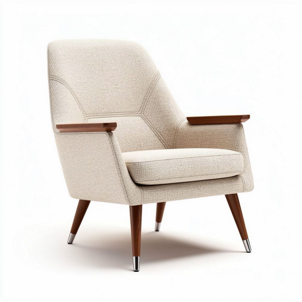 Lichte fauteuil met houten armleuningen van stof 80 x 80 x 90cm
