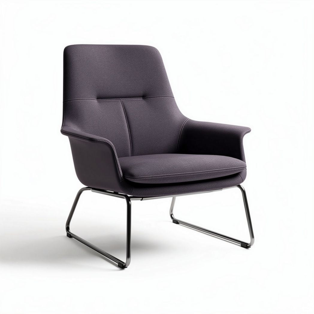 Lila stof relaxstoel met metalen onderstel afmetingen 80 x 70 x 90 cm