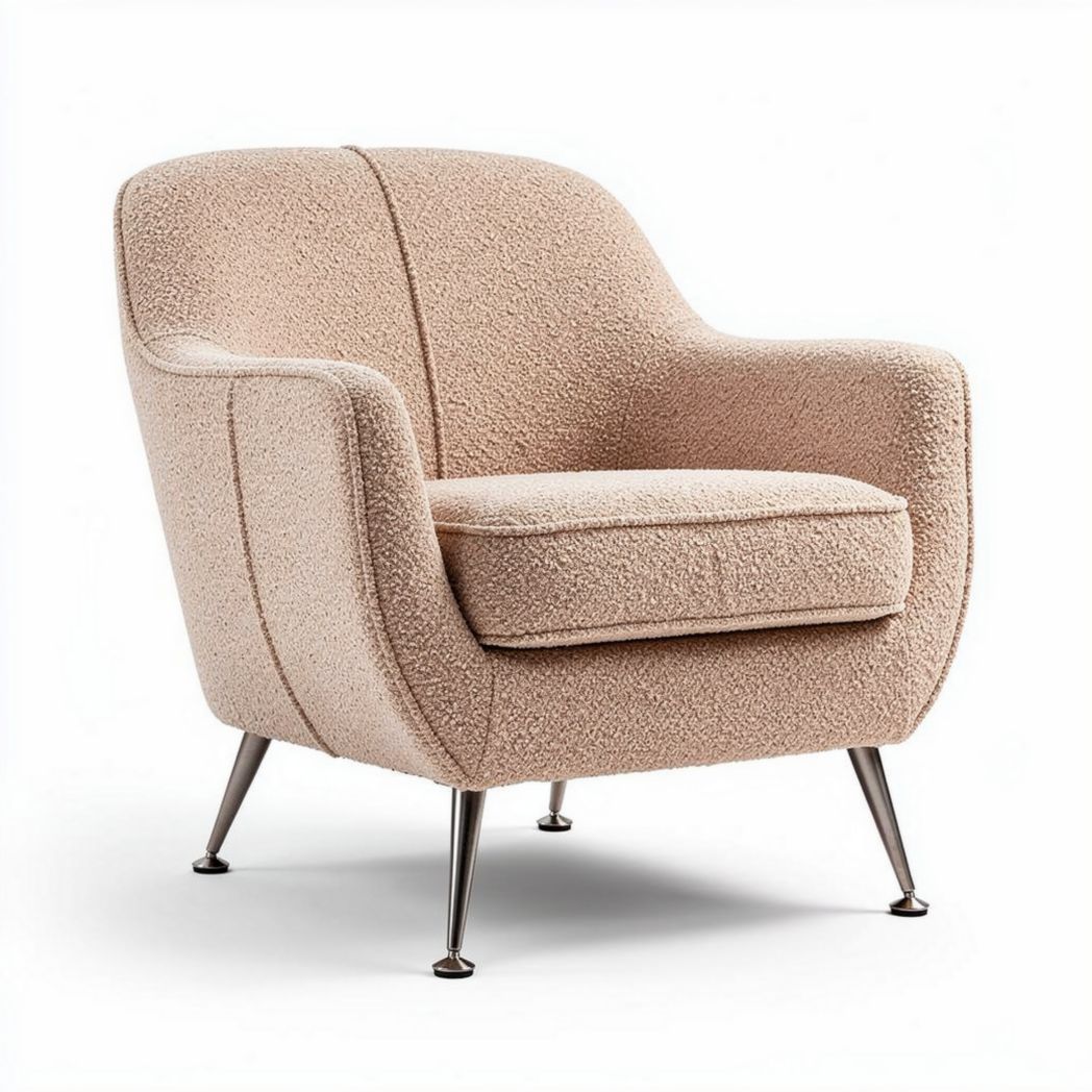 Fauteuil met zachte stof in beige kleur en metalen poten 80 x 80 x 80 cm