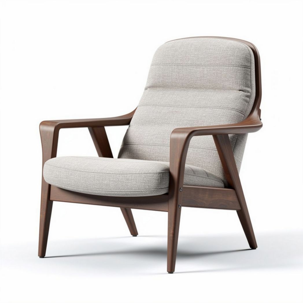 Leunen fauteuil met houten frame en lichtgrijze stof 80 x 70 x 90cm