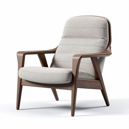 Leunen fauteuil met houten frame en lichtgrijze stof 80 x 70 x 90cm